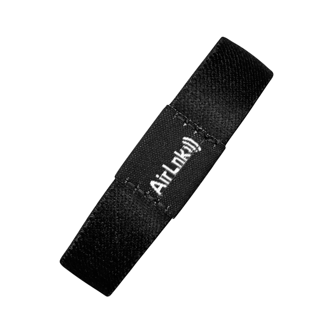 AirLnk woven fabric NFC wristband with stitched AirLnk patch